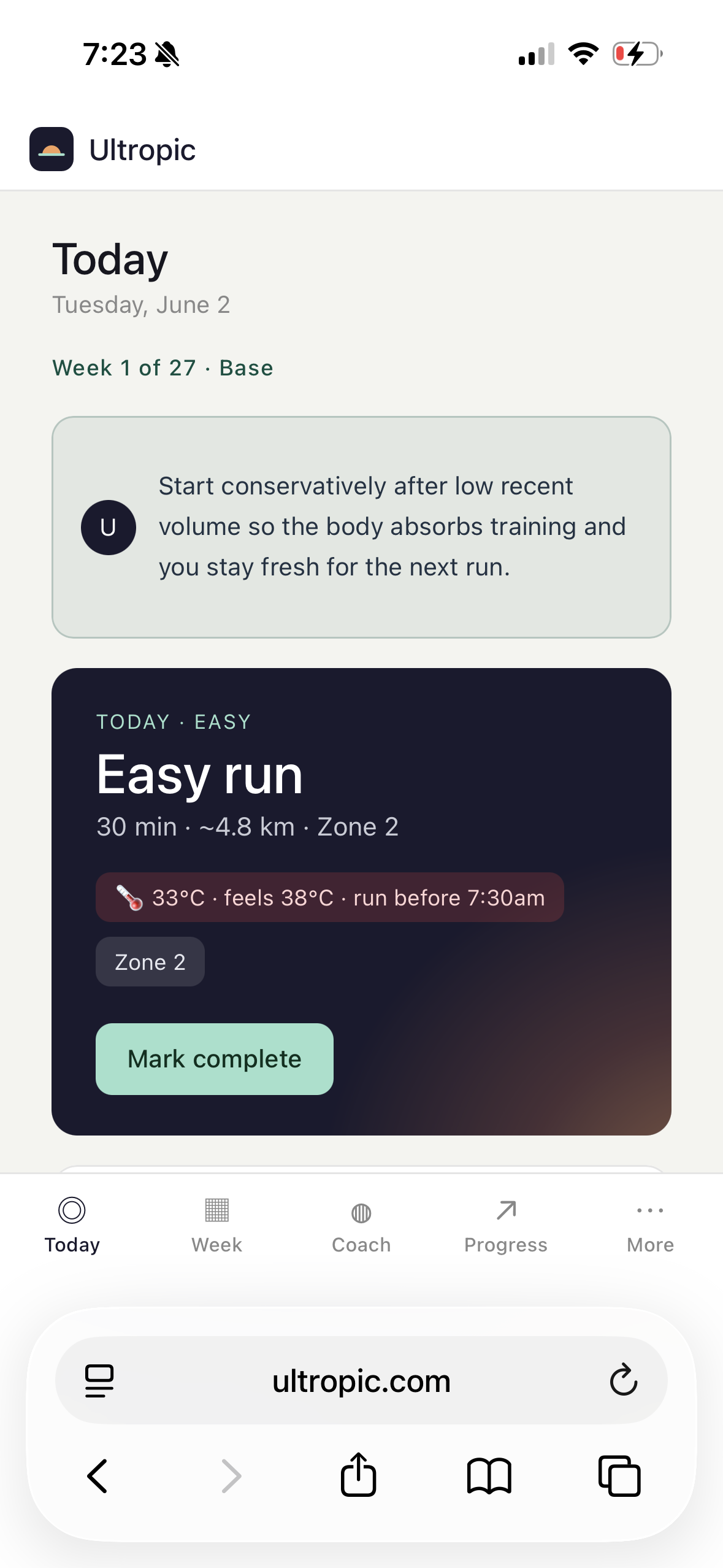 The Ultropic Today screen